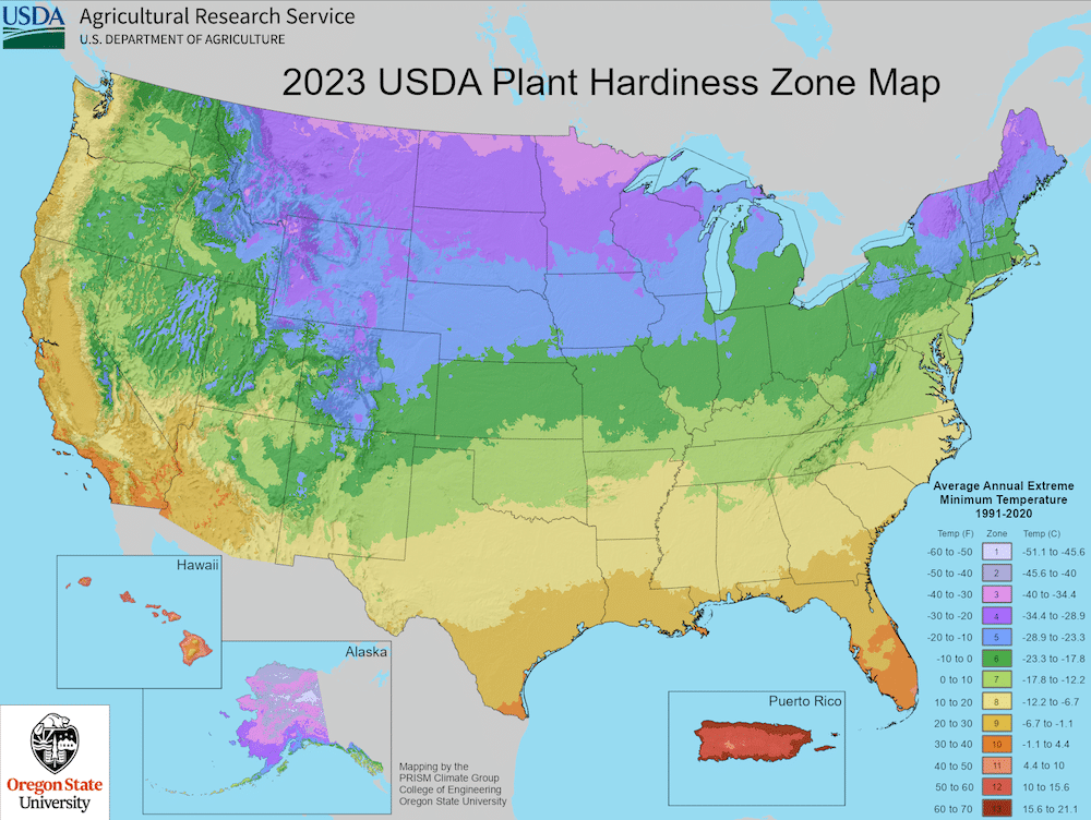 US plant hardiness zone map